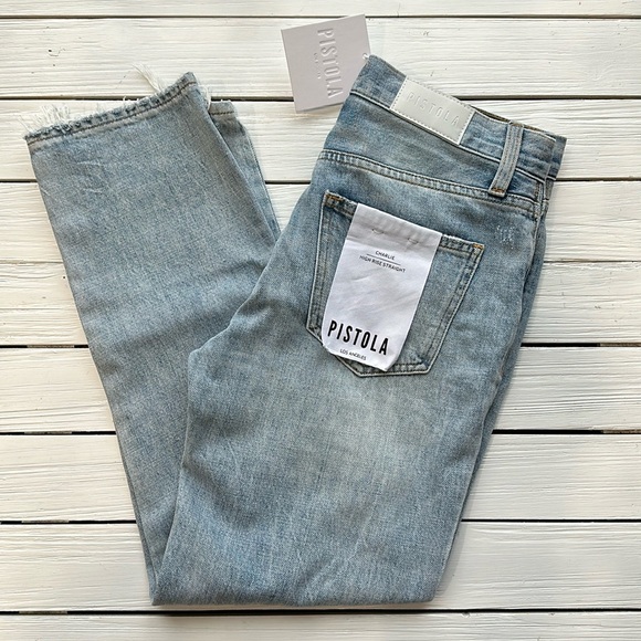 NWT Pistola Charlie High Rise Straight Jeans Raw Hem in Ruthless Wash size 25/0 - Picture 3 of 10